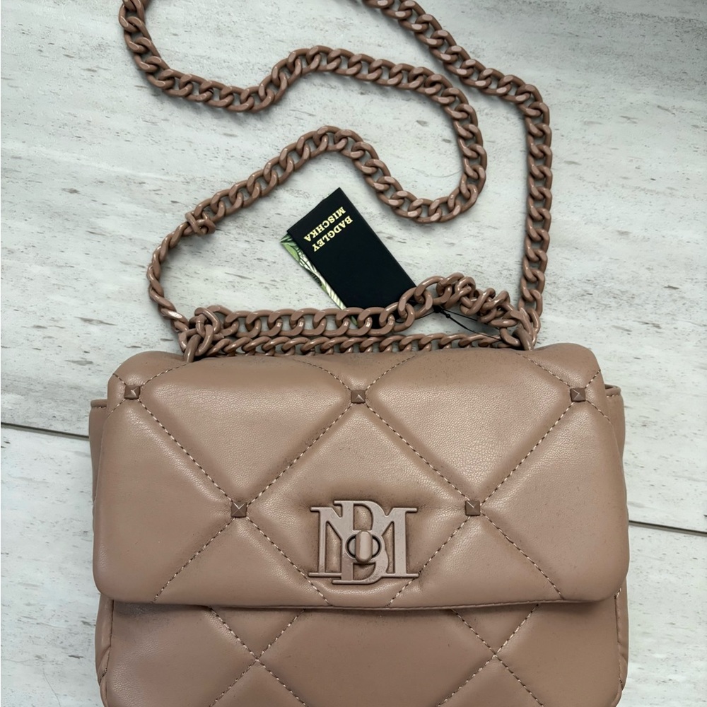 Badgley Mischka Taupe Quilted Crossbody Bag